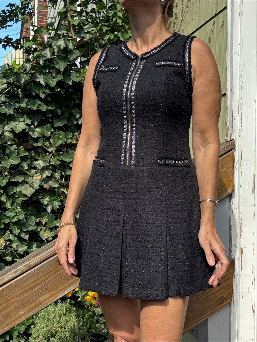 Givenchy Black Tweed Sleeveless Mini Dress with Sequin Trim